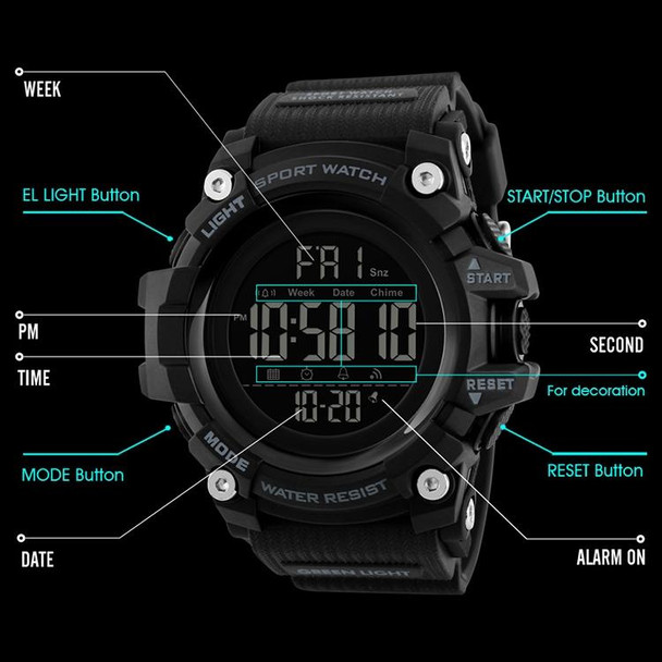 SKMEI 1384 Multifunctional Men Outdoor Fashion Noctilucent Waterproof LED Digital Watch (Khaki)