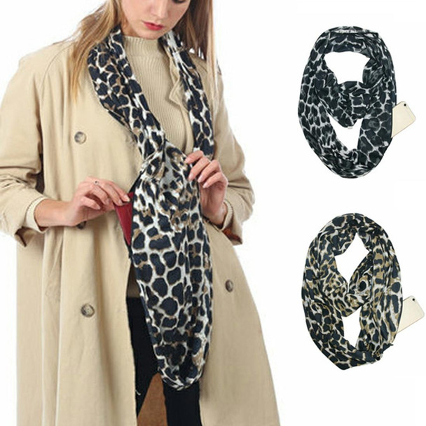 Multi-function Fashion Zip Pocket Design Scarf(Leopard Black Gray)
