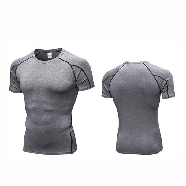 Fitness Running Training Suit Stretch Quick Dry Tight Short Sleeve T-shirt (Color:Grey Size:XL)
