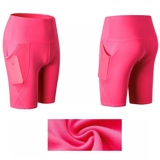 High Waist Mesh Sports Tight Elastic Quick Drying Fitness Shorts With Pocket (Color:Rose Red Size:L)