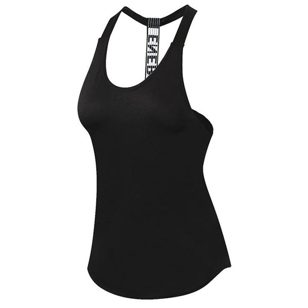 Sexy T-shaped Back Hollow Strap Quick Drying Loose Vest (Color:Black Size:XL)