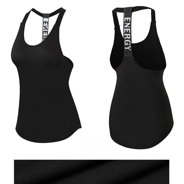 Sexy T-shaped Back Hollow Strap Quick Drying Loose Vest (Color:Black Size:M)