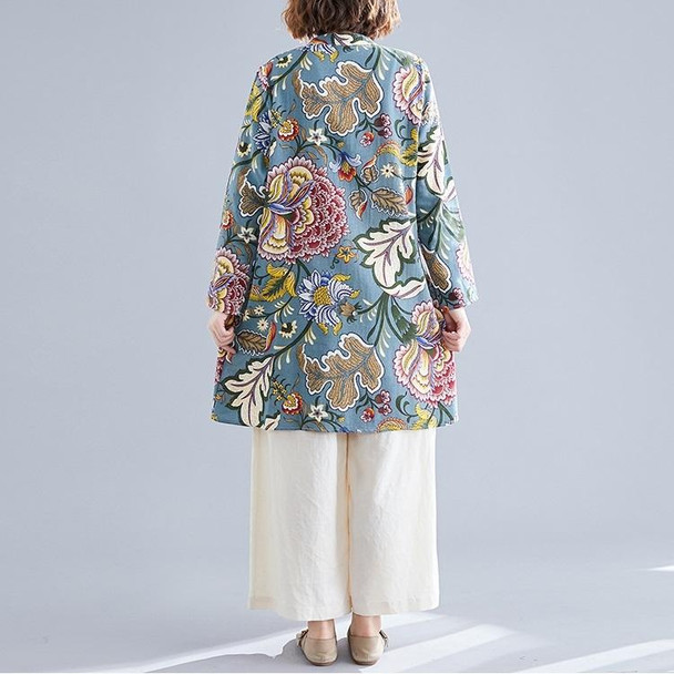 Art Retro Cotton And Linen Improved Cheongsam Dress (Color:As Shown Size:XXXL)