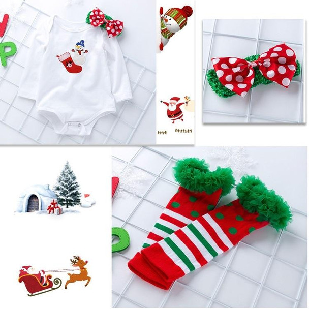 Baby Christmas Long Sleeve Cartoon Romper Net Gauze Tutu Set (Color:Snowman Socks Size:66)