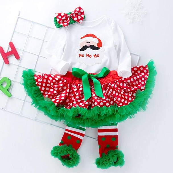 Baby Christmas Long Sleeve Cartoon Romper Net Gauze Tutu Set (Color:Santa Claus Size:59)