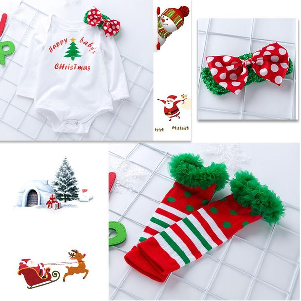 Baby Christmas Long Sleeve Cartoon Romper Net Gauze Tutu Set (Color:Happy Christmas Tree Size:80)