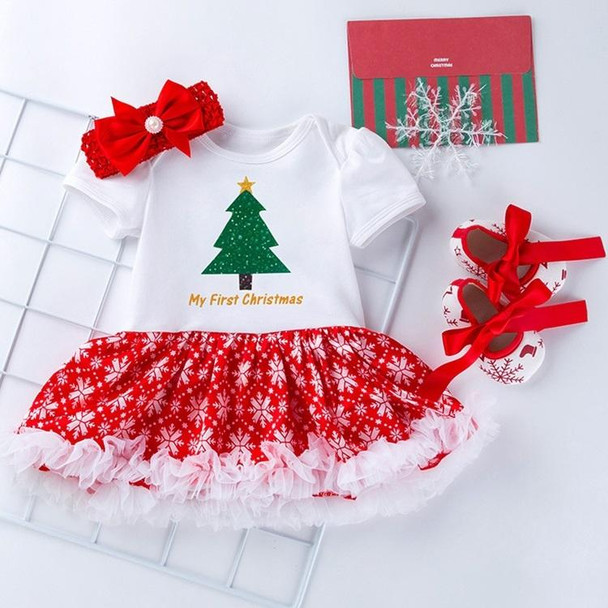 Baby Short-sleeved Cartoon Print Dress Shoes Three-piece Set (Color:Snowflake Christmas Tree Size:80)