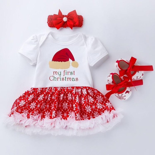 Baby Short-sleeved Cartoon Print Dress Shoes Three-piece Set (Color:Christmas Hat Size:80)