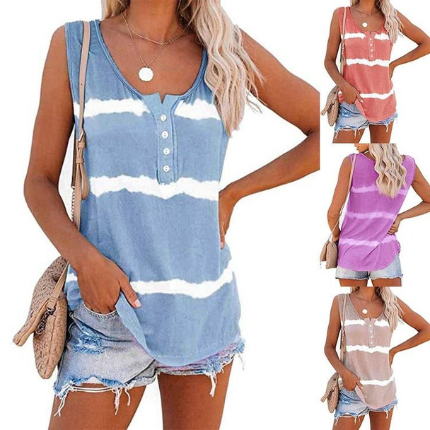 Loose Tie-dye Striped Printed Vest T-shirt for Ladies (Color:Purple Size:XXXL)