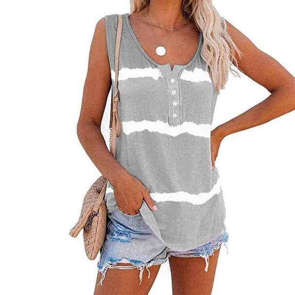 Loose Tie-dye Striped Printed Vest T-shirt for Ladies (Color:Light Gray Size:XL)