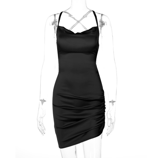 Ladies Sexy Backless Hollow Suspender Dress (Color:Black Size:XL)