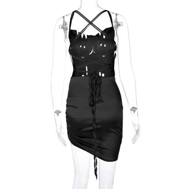 Ladies Sexy Backless Hollow Suspender Dress (Color:White Size:XL)