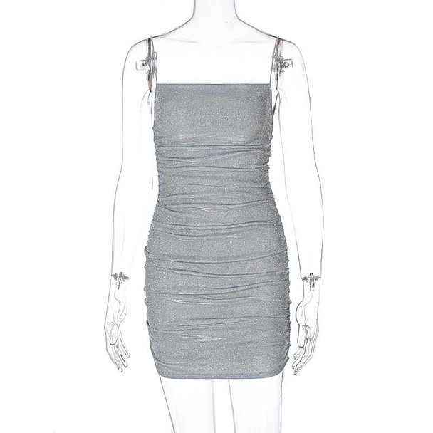 Ladies Sexy Symphony Sling Dress (Color:Silver Size:L)
