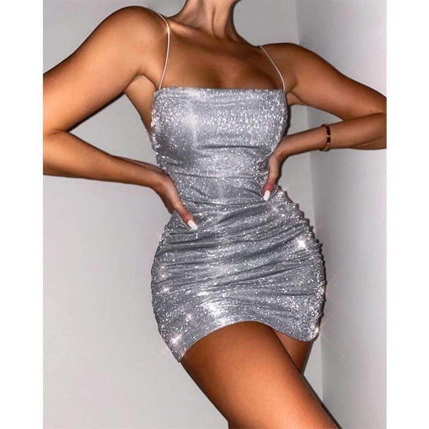 Ladies Sexy Symphony Sling Dress (Color:Silver Size:M)