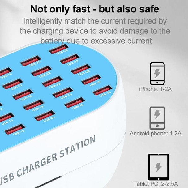 830 180W 30 USB Ports Multifunction Smart Charger Station AC100-240V, US Plug (White)