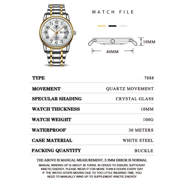 FNGEEN 7888 Large Digital Dial Quartz Steel Band Watch(Gold Black Surface)