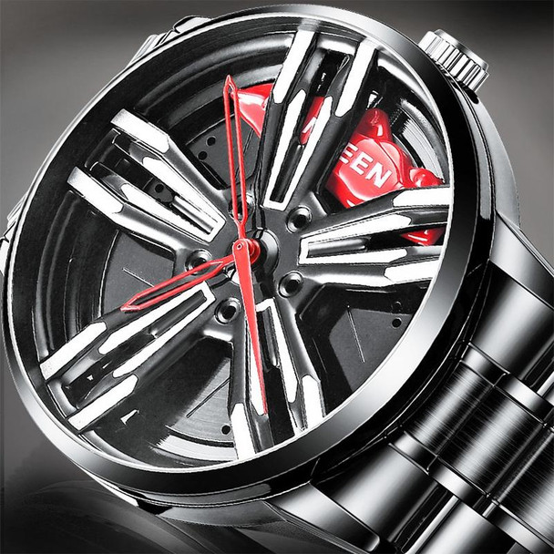 FNGEEN L001 Motorcycle Element Rotating Hub Metal Men Watch(White Net White Steel Green Surface)