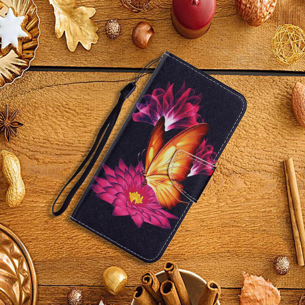 Coloured Drawing Pattern Horizontal Flip PU Leatherette Case with Holder & Card Slots & Wallet & Lanyard - iPhone 12 Pro Max(Big Golden Butterfly)