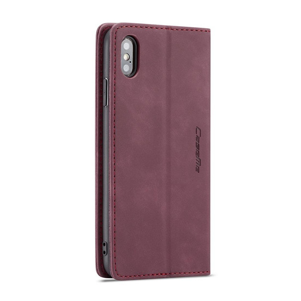 CaseMe-013 Multifunctional Retro Frosted Horizontal Flip Leatherette Case for iPhone X / XS, with Card Slot & Holder & Wallet(Wine Red)