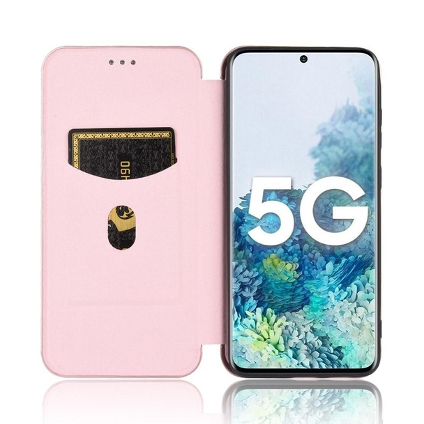 Samsung Galaxy S20 FE 5G / 4G & S20 Lite Carbon Fiber Texture Magnetic Horizontal Flip TPU + PC + PU Leather Case with Card Slot & Lanyard(Pink)