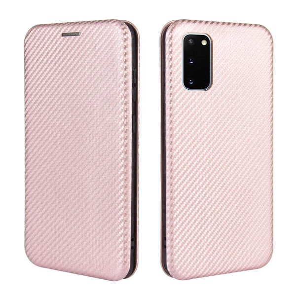 Samsung Galaxy S20 FE 5G / 4G & S20 Lite Carbon Fiber Texture Magnetic Horizontal Flip TPU + PC + PU Leather Case with Card Slot & Lanyard(Pink)