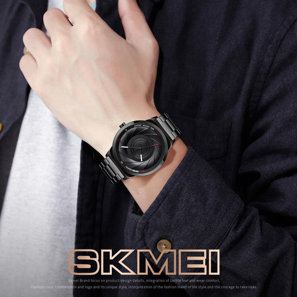 Skmei 9210 Fashion Trend Mens Business Wristwatch Simple Three-Dimensional Surface Waterproof Gold Quartz Watch Man(Silver Black)