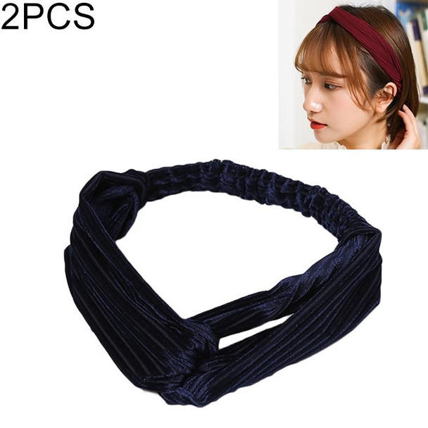 2 PCS Fashion Velvet Wide Cross Knot Headbands Women Elastic Hair Bands(Blue)