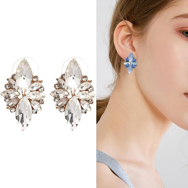 Five-leaf Petal Crystal Earrings Pink Diamond Earrings Simple Jewelry(white)
