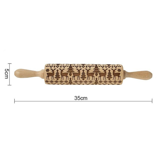 2 PCS Christmas Embossing Rolling Pin Baking Cookies Fondant Cake Dough Engraved Roller(35cm elk)