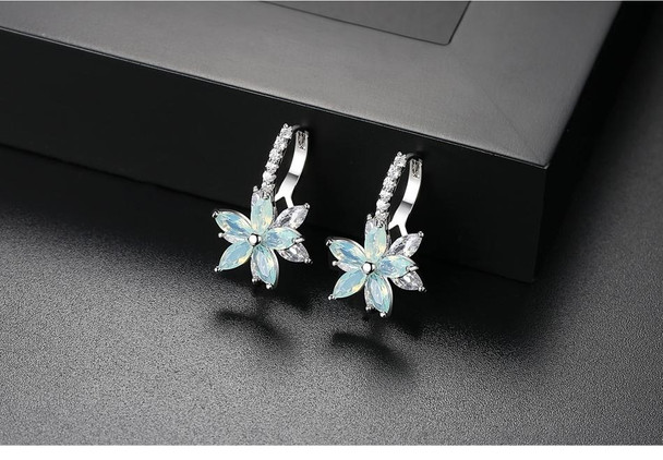 Cute Romantic Lovely Clear Stone Flower Shape Convenient Simple Stud Copper Cubic Zirconia Earrings(Green)