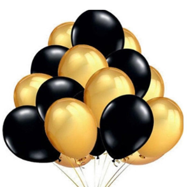 45 PCS 12 Inch Pearl Latex Balloons Birthday Wedding Party Decor with Colored Ribbon(Black + gold)