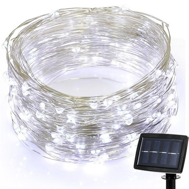 22m 200 LEDs Solar Powered Home Garden Copper Wire String Fairy Light Outdoor Christmas Party Decor Strip Lamp with 8 Modes(White Light)