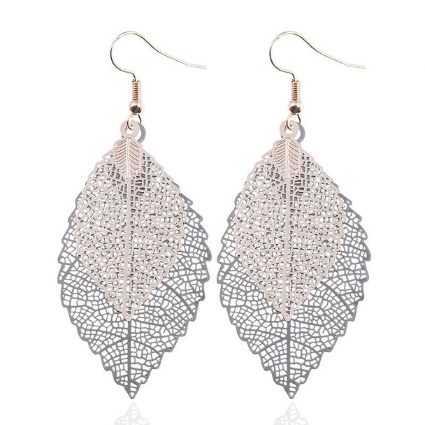 Double-layered Leaves Tassel Earrings Simple Retro Metal Leaf-ears Ornaments(Gold Black)