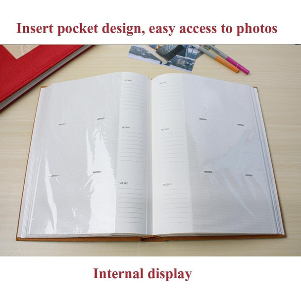 4R 6 Inch 300 Sheets Cloth Photo Album Retro Insert Photo Album Postcard Storage Photo Album(Red)