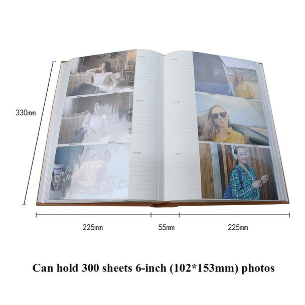 4R 6 Inch 300 Sheets Cloth Photo Album Retro Insert Photo Album Postcard Storage Photo Album(Red)