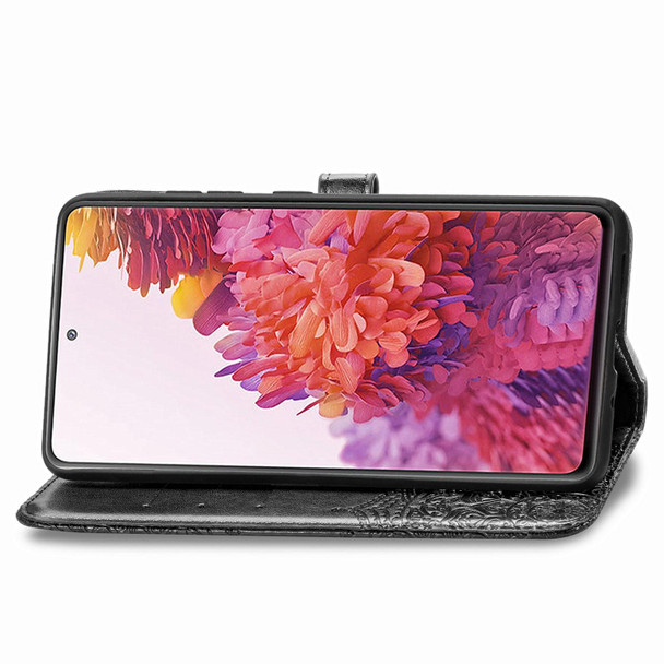 Galaxy S20 FE / S20 Lite Mandala Flower Embossed Horizontal Flip Leather Case with Bracket / Card Slot / Wallet / Lanyard(Black)