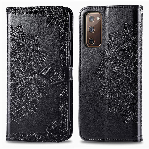 Galaxy S20 FE / S20 Lite Mandala Flower Embossed Horizontal Flip Leather Case with Bracket / Card Slot / Wallet / Lanyard(Black)