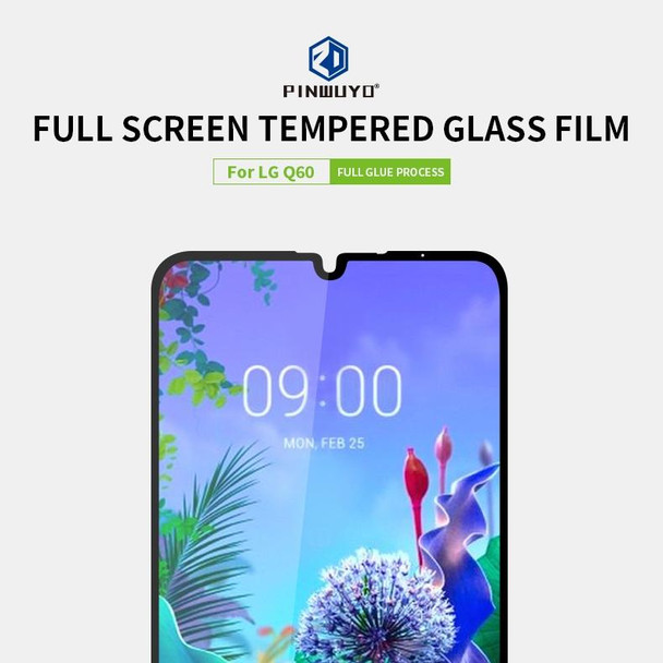 PINWUYO 9H 2.5D Full Screen Tempered Glass Film for LG K50 / Q60(Black)