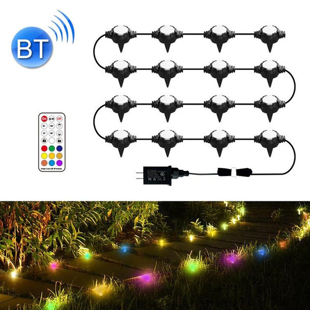 F16C 16 LEDs RGB Bluetooth String Lights Outdoor Waterproof Buried Lamp, US Plug(Black)