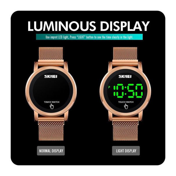 SKMEI 1668 Round Dial LED Digital Display Electronic Watch with Touch Luminous Button(Rose Gold)