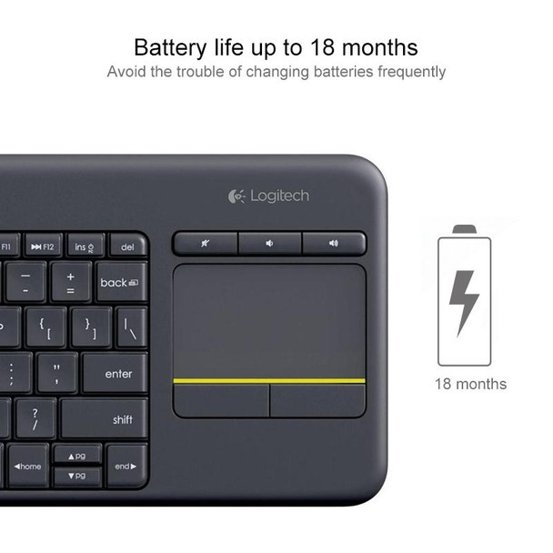 Logitech K400 Plus 2.4GHz Wireless Touch Control Keyboard, Wireless Range: 10m (Black)