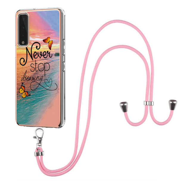 LG Stylo 7 5G Electroplating Pattern IMD TPU Shockproof Case with Neck Lanyard(Dream Chasing Butterfly)