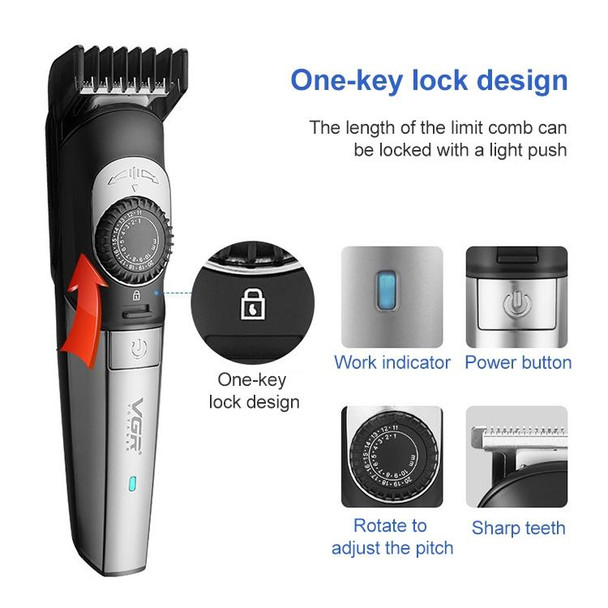 VGR V-088 5W USB Stylish Man Stylish Sharp Tool Hair Clipper with Multi-size Fine Adjustment