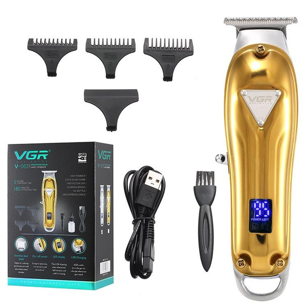 VGR V-063 8W USB Household Portable Metal Hair Clipper with LCD Display(Gold)