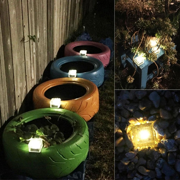 Solar Powered Square Tempered Glass Outdoor LED Buried Light Garden Decoration Lamp IP55 WaterproofSize: 10 x 10 x 5.2cm(Green Light)