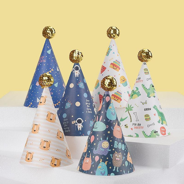 20 PCS Cute Children Bronzing Birthday Hats Cake Baking Decoration Party Hats Golden Ball Cap Dinosaur