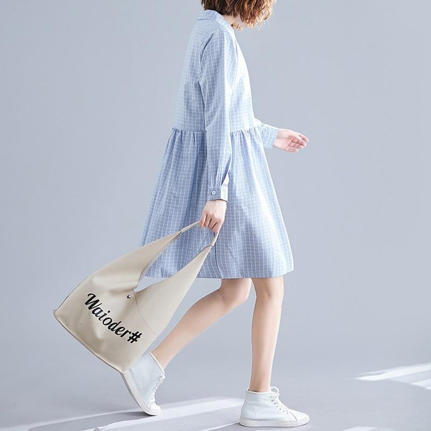 Loose Plus Size Linen Cotton Dress (Color:Blue Size:M)