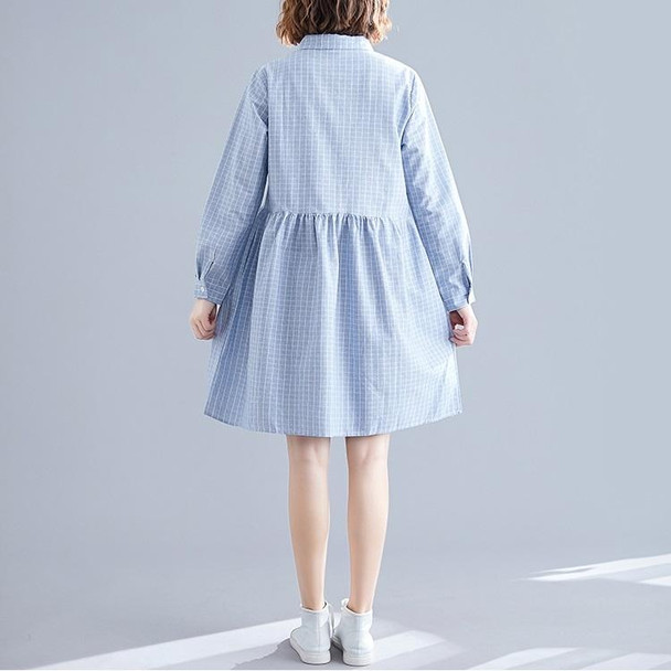 Loose Plus Size Linen Cotton Dress (Color:Blue Size:XL)