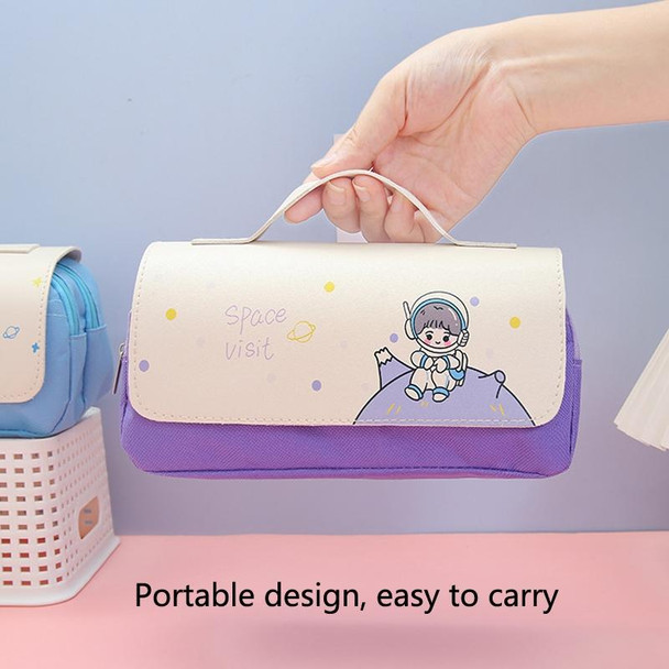 2 PCS Cartoon Multifunctional Large-Capacity Pencil Case Student Cute Portable Stationery Box(Purple)