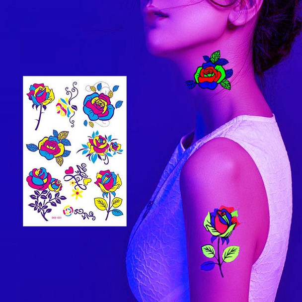 6 PCS Fluorescent Face Waterproof Environmental Protection Tattoo Stickers Nightclub Bar Flower Arm Stickers(OHB-006)